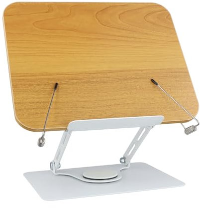 Litinliv 360° Drehbarer Buchständer zum Lesen, Verstellbare Höhe & Winkel, Buchständer Holz, Leseständer, Kochbuchhalter, Notenständer Klappbar Stabil, Buch Ständer Halter, Kochbuchständer für Küche