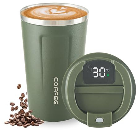 Newvenper Vakuum-Isolierbecher aus Edelstahl kaffeebecher, Coffee to go becher mit LED-Temperaturanzeige, auslaufsicher, Becher mit Deckel, hält kalt und warm, geeignet für Kaffee, Tee und Bier（grün）