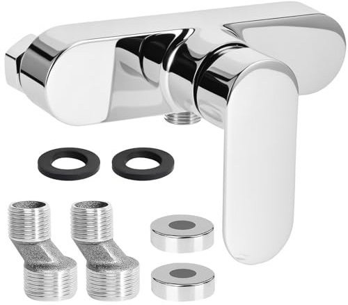 BTBHIHO Shower Mixer Valve Wall Mounted, Single‑Lever Zinc Alloy Mixer with ½″ BSP Connection, Ceramic Valve Core, Chrome‑Plated Dual Hot & Cold Outlets Shower Fitting for Bathroom