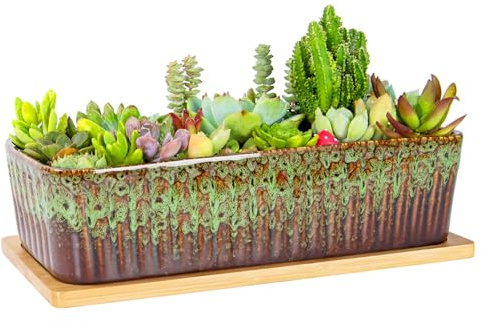 Succulent Pots, 12'' Long Rectangle Planters with Tray, Windowsill Planter