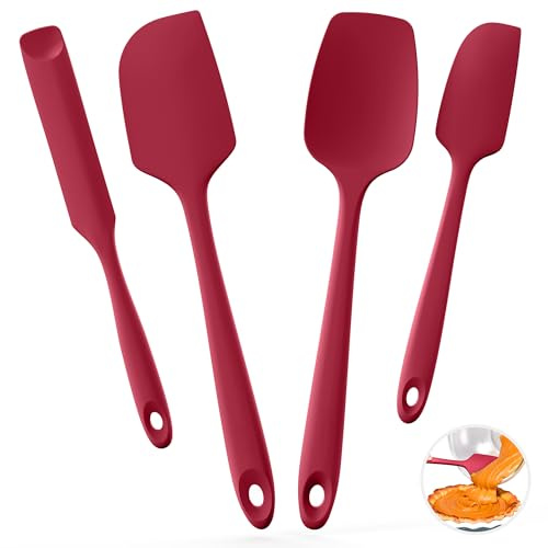 U-Taste Spatole in silicone per cucinare, raschietto per cottura alimentare resistente al calore fino a 315°C con anima robusta e bordo flessibile per pentole antiaderenti(4 pezzi,Rosso)