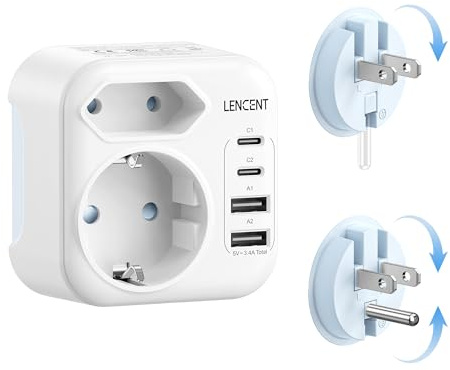 LENCENT Tipo A y Tipo B Combinación Adaptador Enchufe Plegable, Adaptador Corriente de Viaje para EE.UU., Canadá, México, Tailandia, Japón, Vietnam, República Dominicana, Costa Rica, Colombia
