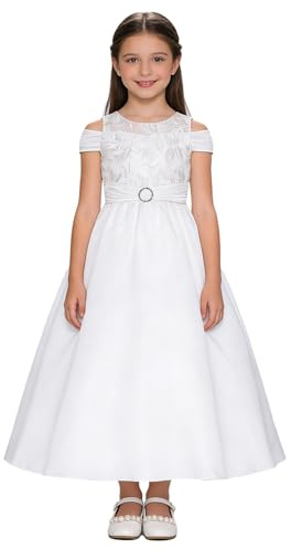 Monduelle Robe Mariage Fille Robe De Communion Cérémonie Fille Demoiselle d'honneur Blanche Mariage 12 Blanche Enfant Fête Blanc 11-12 Ans