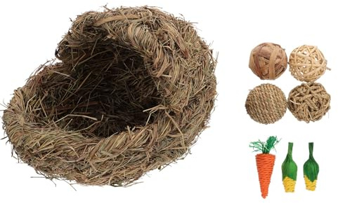 Beaupretty Hand-woven Rabbit Grass Nest with 4 Balls and Carrot Foldable Pet Grass House for Hamsters and Small Animals for Bunny Resting