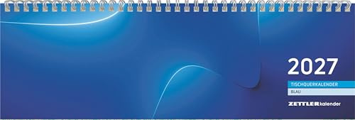 Tischquerkalender 1W/2S blau 2027: Wochenkalender 32 x 11 cm mit 1 Woche auf 2 Seiten, Monatsübersichten, Spiralbindung & Stundeneinteilung 7-20 Uhr für Büro & Homeoffice