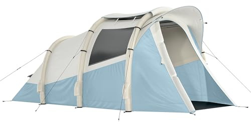 Outsunny 3 Man Inflatable Camping Tent Air Pump Glow-in-the-Dark Pegs | Blow Up Tent, Easy Setup, 3000 mm Waterproof, Living Area and Bedroom, Tunnel Design, Great for Family Camping Trips
