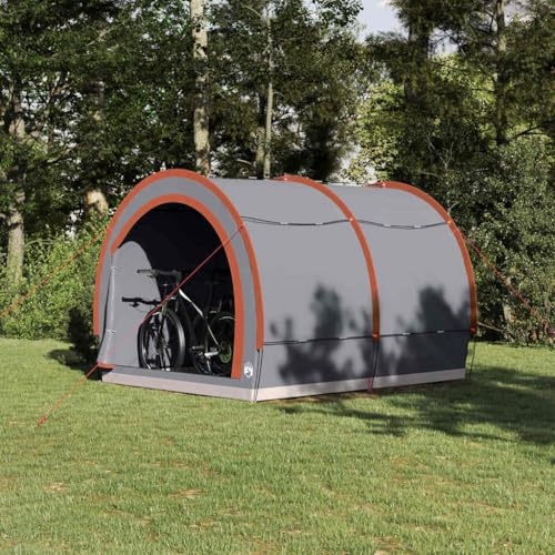 Sinkzol Fahrradgarage mit Taftgewebe Grau und Orange 256 x 222 x 182 cm Stauraum für mehrere Fahrräder mit E-Port und Reißverschluss, wetterbeständig und robust für Garten
