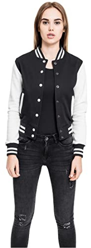 Urban Classics womens Ladies 2-tone College Sweatjacket Sweat shirt, Multicolore (Blk/Wht), L EU