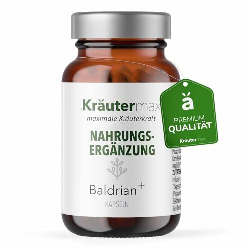 Baldrian Extrakt Kapseln mit Baldrian, Melisse, Passionsblume, Kamille | für Nacht & Tag | Premiumqualität in Kleinserie produziert nach Kräutermax Rezeptur | 1 x 60 Stück