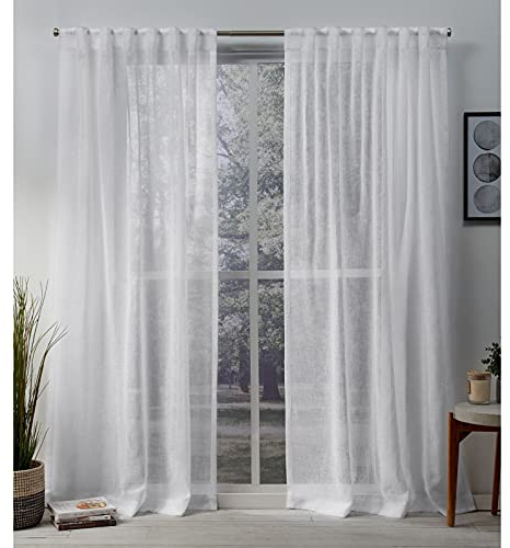 EXCLUSIVE HOME Belgian Sheer Hidden Tab Top Curtain Panel Pair, 50x96, Winter White
