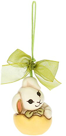 THUN Pasqua 2023, Addobbo Pasquale Coniglietto con Uovo in Ceramica Decorata a Mano, Linea Pasqua Favolosa, 3.8x3.6x6 cm h