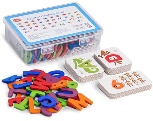 LiKee Alphabet Flash Cards Wooden Letter Puzzle ABC Sight Words Matching Games Counting Board Preschool Educational Montessori Toys for Toddlers Boys Girls 3+ Years (36 Cards& 37 Wood Pieces)