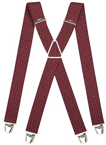 PIERROT Hängslen för Herr med mycket starka klämmor - Justerbara och elastiska hängslen i en storlek upp till 130 cm - Kraftig belastning - Röd färg - Made in France - Livstidsgaranti