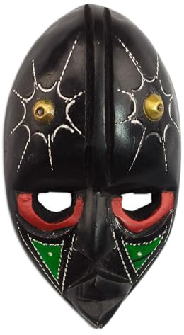 NOVICA Artisan Handcarved African Wood Mask Sese Wall from Ghana Black Multicolor Woodbrass Masks Ghanaian [5.75in H x 3in W x 1.4in D] ' Stellar Thoughts'