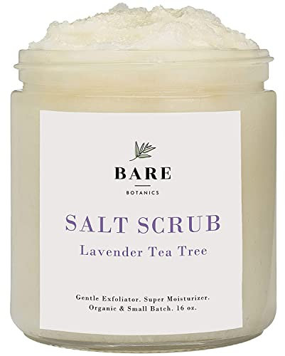 Bare Botanics Lavender Tea Tree Body Scrub 24oz | Made in USA | All Natural Sea Salt Scrub w/Skin Loving Moisturizers | Vegan & Cruelty Free | Ready to Gift w/a Cute Wooden Spoon