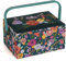 Hobby Gift Exclusive Medium Sewing Craft Hobby Storage Box, Accessories Tray Pin Cushion Pocket PVC Handle Embroidered Lid 18.5 x 25.5 x 14.5cm, Embroidered Floral Garden