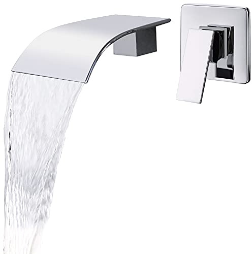KAPHOME Waterfall Faucet Wall Mount,Brass Bathroom Waterfall Tub Faucet,Wall Mounted Bathtub Filler Tap,Chrome,KHBPC01U