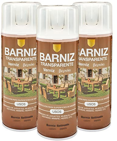 BESCH Pintura spray 400ml Barniz Satinado transparente para Metal/Madera/Plástico(Barniz Satinado,400 ml (Paquete de 3)