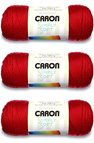 Caron Simply Soft Harvest Red Yarn - 3 Pack of 170g/6oz - Acrylic - 4 Medium (Worsted) - 315 Yards - Knitting/Crochet