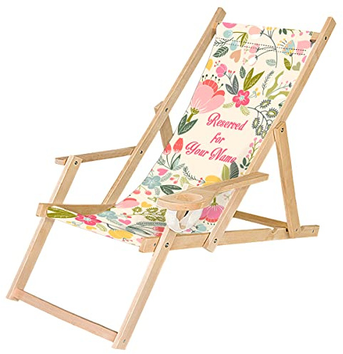 Ferocity Holz-Liegestuhl Personalisierbarer Klappbar Klappliegestuhl mit Armlehne und Getränkehalter Strandstuhl Motiv Pastel Blumen [119]
