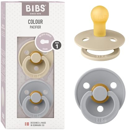 BIBS Colour Schnuller 2er-Pack, BPA-frei, Kirschform Nippel. Naturkautschuk / Latex, Hergestellt in Dänemark. 0-6 Monate (2er Pack), Vanilla / Cloud