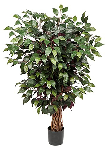 Konstgjorda växter stor konstgjord växt Benjamini Ficus konstgjort träd inomhusväxt dekoration för kontorsinredning sovrum matsal inomhus dekoration utomhus grön röd 105 cm