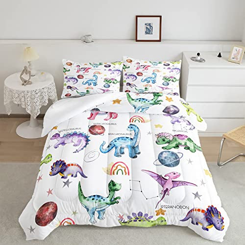 CVHOUSE Set di biancheria da letto con dinosauro, set completo di trapunte in microfibra, con 1 trapunta e 2 federe per cuscino, 3 pezzi