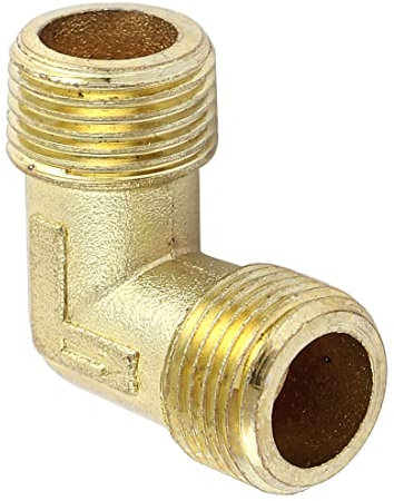 PATIKIL 3/8 BSP M/M Filo Aria Compressore, Gomito 90° Giunto Connettore Tubo Raccordo per Acqua Carburante Tubo, Oro Tono