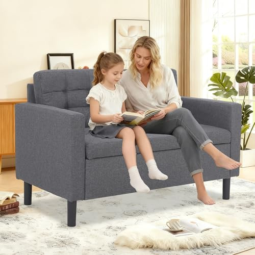 Mingone Divano 2 Posti Poltrona Salotto Moderno con Spazio di Archiviazione Piedi Affusolati Tessuto di lino Rimovibile Divano Per il tempo libero 63 x 118 x 76 cm (Germania)