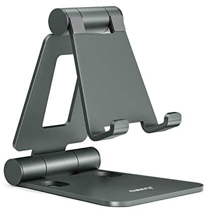 Nulaxy Aluminum Phone Stand for Desk, Adjustable Phone Holder, Foldable Metal Stand Mount Cradle Dock Compatible with iPhone 17 16 15 14 13 12 11 Pro Mini Pro Max Xs XR X 8 7, All Smartphones - Gray
