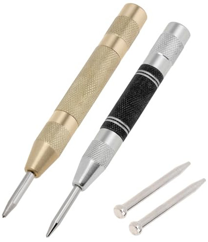 Omninmo Punzón central automático de impacto ajustable de 5 pulgadas para localizador cargado/marcador de abolladuras, herramientas manuales con 2 dedales de repuesto