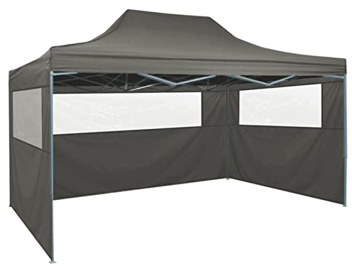 Tidyard Fällbart tält med 3 väggar, professionell vikbar lusthus, trädgårdshus, vattentät lusthus, lusthus med vägg, Pop-up Folding Gardin, Partygardin 3 x 4 m Antracit