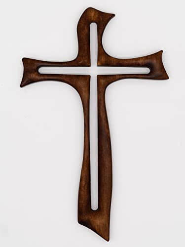 Holy Family Crocifisso Croce effetto legno da Parete in Resina e Polvere di Marmo/Crocifisso in Chiave Moderna | Unico nel Suo Genere | Prodotto Artigianale Made in Italy (29 cm)