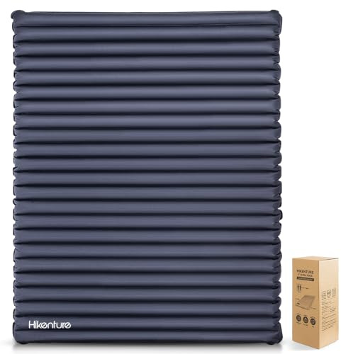HIKENTURE Matelas gonflable pour 2 personnes, double matelas isolant auto-gonflable, 140 cm, avec sac de pompe, pour camping, extérieur, randonnée, plage, gris