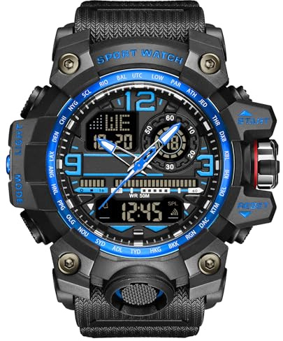 findtime Montre Militaire pour Homme Montres de Sport Étanches Montre Tactique Armée Extérieur Montre-Bracelet Numérique Analogique Montre-Bracelet avec LED Lumineux Alarme Chronomètre Minuteur Jour