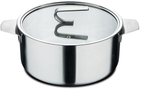 MasterPro SIGMA - Casseruola con coperchio 4,9L 24x11 cm in acciaio inox - 3 strati per una conducibilità termica ottimale - Finitura opaca con bilancia - Versatile per tutti gli ambienti di cottura