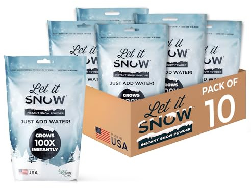 Let it Snow Instant Fake Snow Powder – Made in The USA, Perfect for Kids, Holiday Decorations, Sensory Play, and Slime – 10 Pack, Makes 10 Gallons Snow,30g each