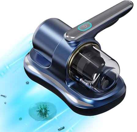 Kamanan Mattress Vacuum Cleaner, Blue, 25 * 25 * 12 cm, Cordless, UV Light, Anti Dust Mite, 8000 Pa Suction, Easy to Clean, Highly Efficient Filter System, Powerful Suction, Cordless Operation