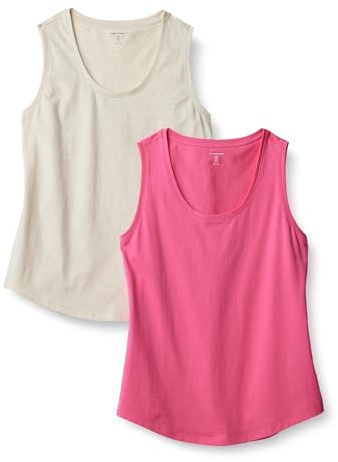 Amazon Essentials Top Sin Mangas 100% Algodón de Corte Regular Mujer, Pack de 2, Avena Mezcla/Rosa Intenso, L
