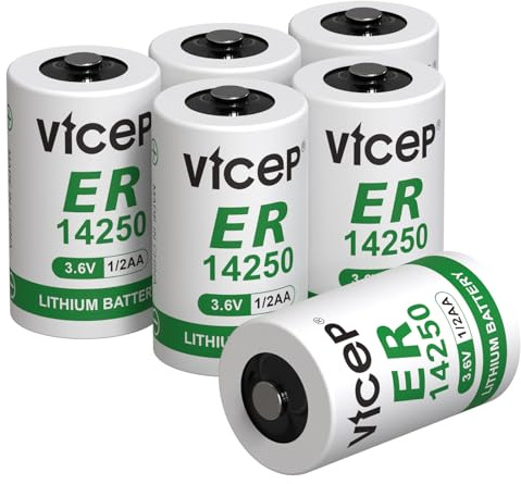 ViCep 6-Pack ER14250 1/2AA 3.6V Batteria al litio Li-SOCL₂1200mAh LS14250 Compatibile con il sistema di sicurezza domestica, monitor di movimento Non ricaricabile