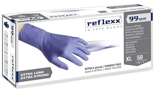 REFLEXX R99 NHR 200/500 Guanti in nitrile INDACO - HIGH RISK - 8,8 GRAMMI ALTA RESISTENZA - VARIE TAGLIE OFFERTA - LUNGHEZZA MAGGIORATA (200 pezzi Taglia M)