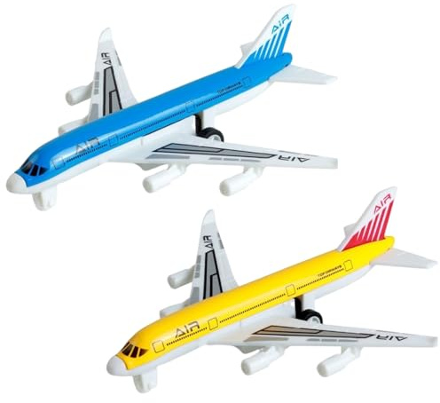 DXPETA 2 Pcs Aeroplane Toys, Alloy Pull Back Toy Airplanes for Kids Ages 3-12, Durable Yellow and Blue Toy Aeroplanes, Fun Plane Toys for Toddlers, Birthday Party Favors and Educational Gifts