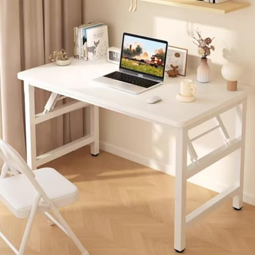 HDOFM 39.4 Inch Folding Table，Square Folding Desks for Small Space,Small Foldable Desk No Assembly,White.