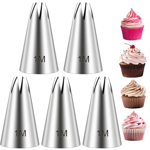 5Pcs 1M Cake Piping Tips, Cake Decorating Supplies Piping Tips, Piping Nozzles Decorating Tips, Baking Tools For Buttercream, Icing, Birthday Cake, Cupcake, DIY Art