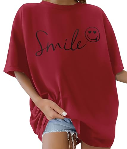 heekpek Tee Shirt Femme Oversize T Shirt Chemise à Manches Courtes Coton à Col Rond T-Shirt Grande Taille Haut Ete