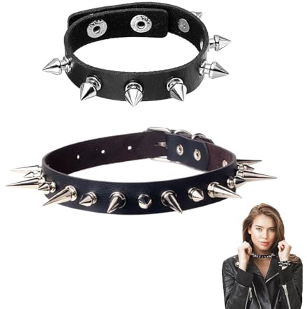 EUYKQNOI Collana girocollo con colletto in pelle PU con 1 braccialetto in pelle borchie vintage punk Goth per donna regolabile