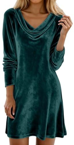 Generisch Elegante vestido de terciopelo con cuello de cascada y mangas largas, perfecto para eventos nocturnos y uso diario. Tejido cómodo, elástico y suave. Disfraz de carnaval, verde, M