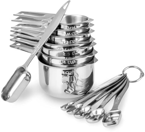 JANXELNOVA 13 Pc Stainless Steel Measuring Cups and Spoons Set Deluxe Premium Stackable Tablespoons Home Tools(Color12)