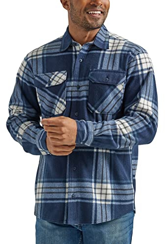 Wrangler Long Sleeve Plaid Fleece Shirt Jacket Camicia con Bottoni da Uomo, Blu, S