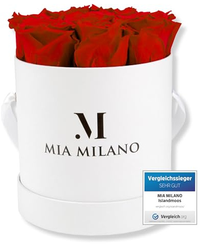 Mia Milano Infinity Roses Red for Her - 5 Years Shelf - Gift Box with 9 Genuine Preserved Roses I Handmade in Germany
